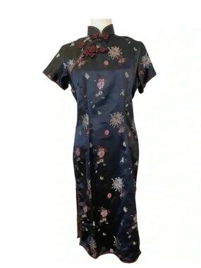 Cathaya Chinese Cheongsam Frog Fastening Silk Dress Mandarin Size 40 (Medium)